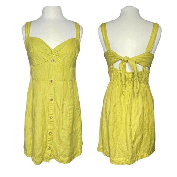 Anthropologie Maeve Linen Blend Retro Sundress Lime - Picture 2 of 13